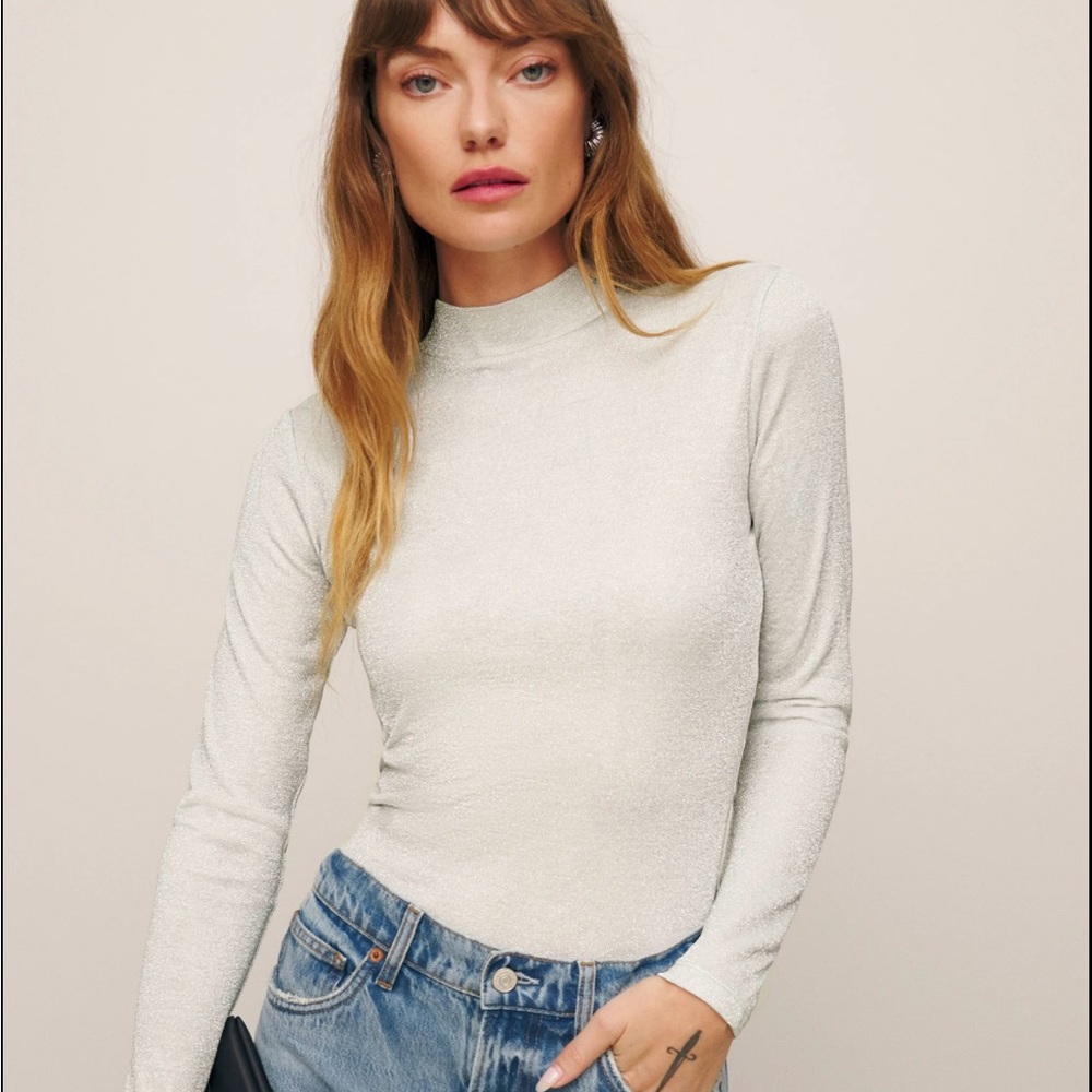 NWT Reformation Bailey Knit Top Silver Sparkle